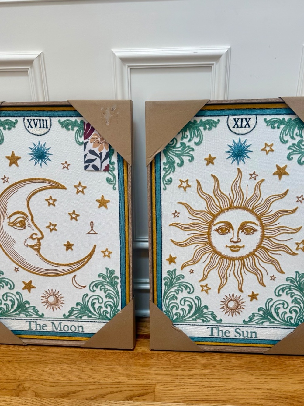 BP HOME TEXTILE Embroidery Wall Art "THE SUN & MOON 26 x 18 New TWO PRINTS RARE!